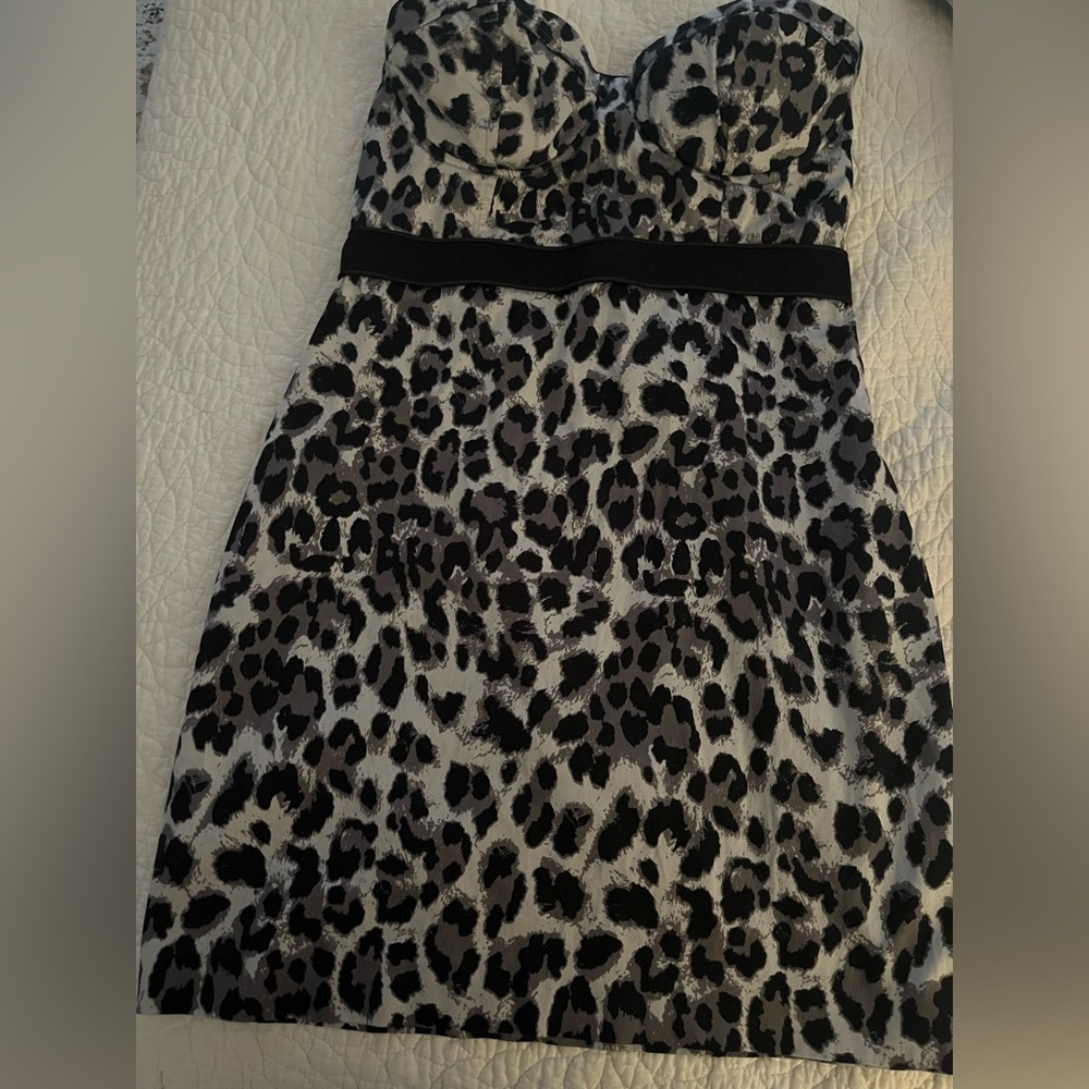 Guess dress wore and padded tube top strapless animal print grey black medium